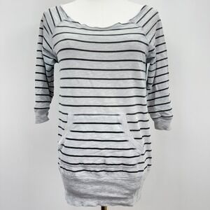 LEI Life Energy Intelligence Gray Black Striped 3/4 Sleeve Sweatshirt‎ Medium